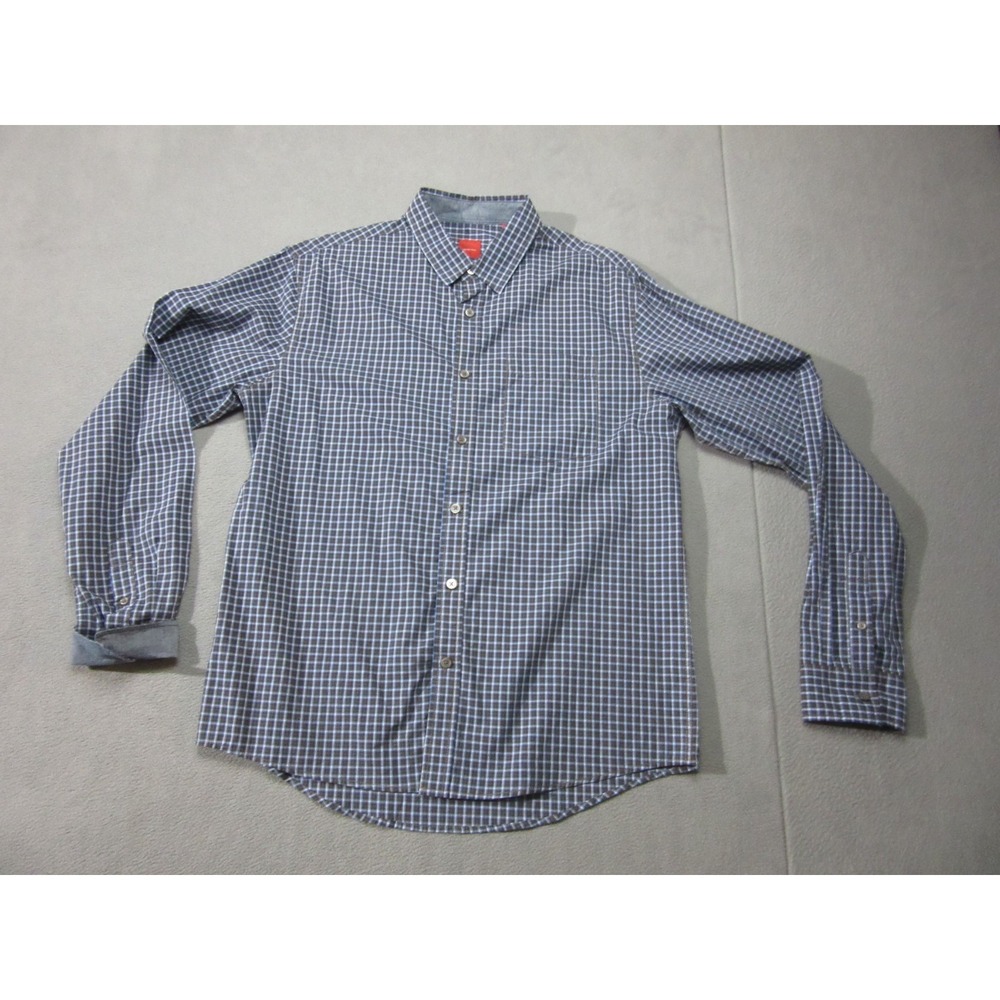 Red Saks Fifth Avenue Shirt Mens Large Black Blue Check Button Up Flip Cuff